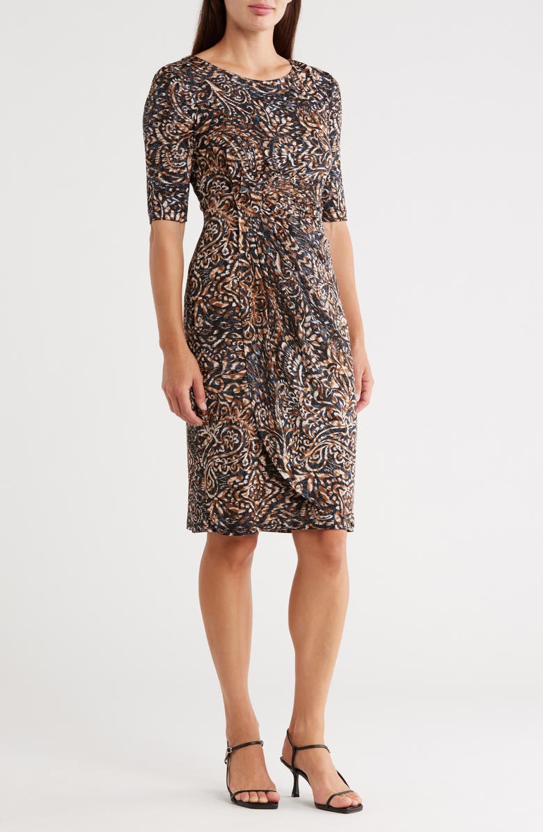 Connected Apparel Faux Wrap Dress, Main, color,