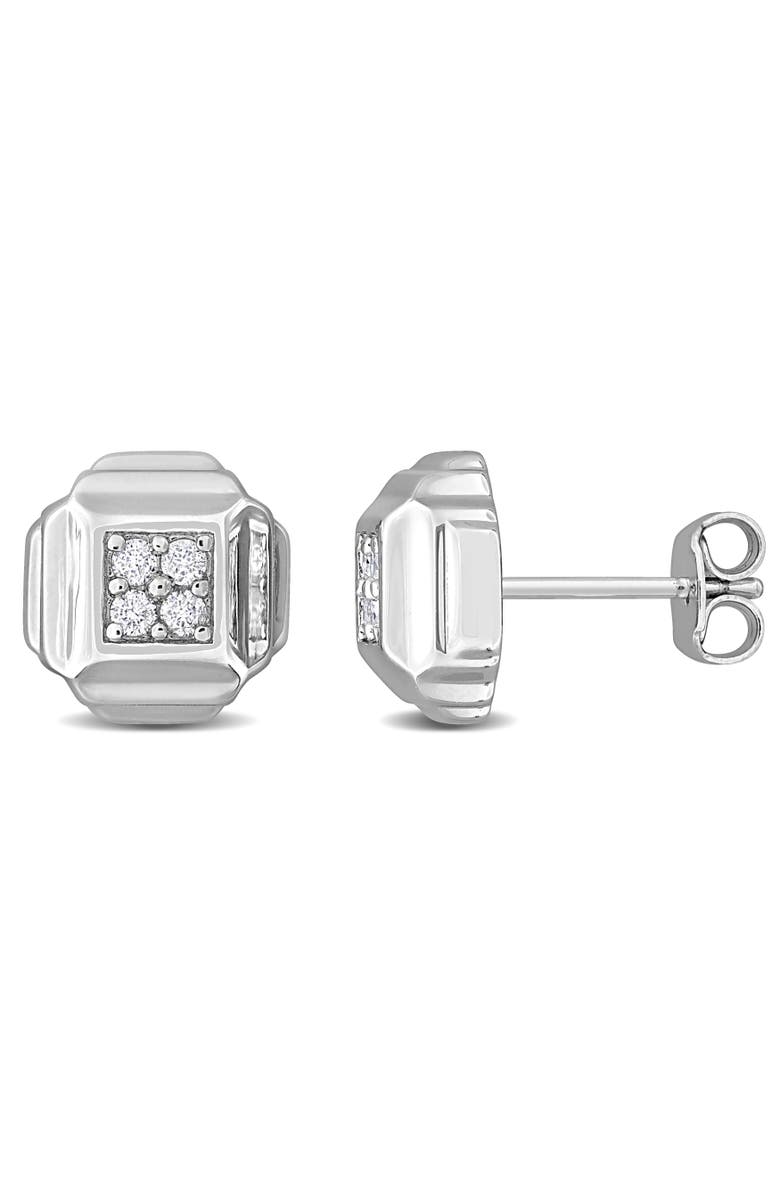 Julianna B. Diamond Square Stud Earrings Sterling Silver, Main, color, Sterling Silver/Diamond