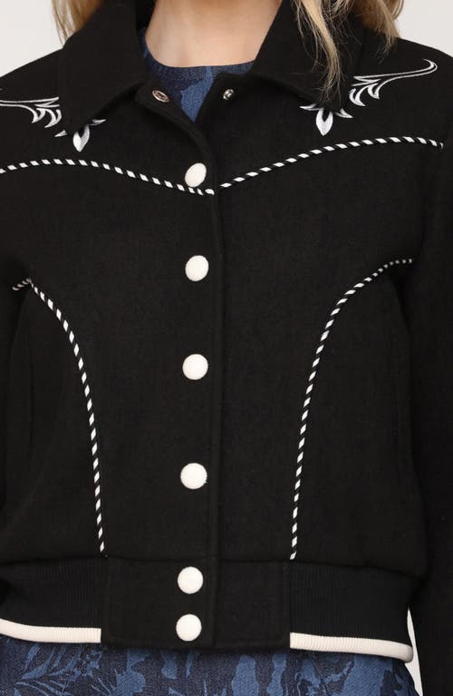 Avec Les Filles Embroidered Faux Suede Western Bomber Jacket In Black