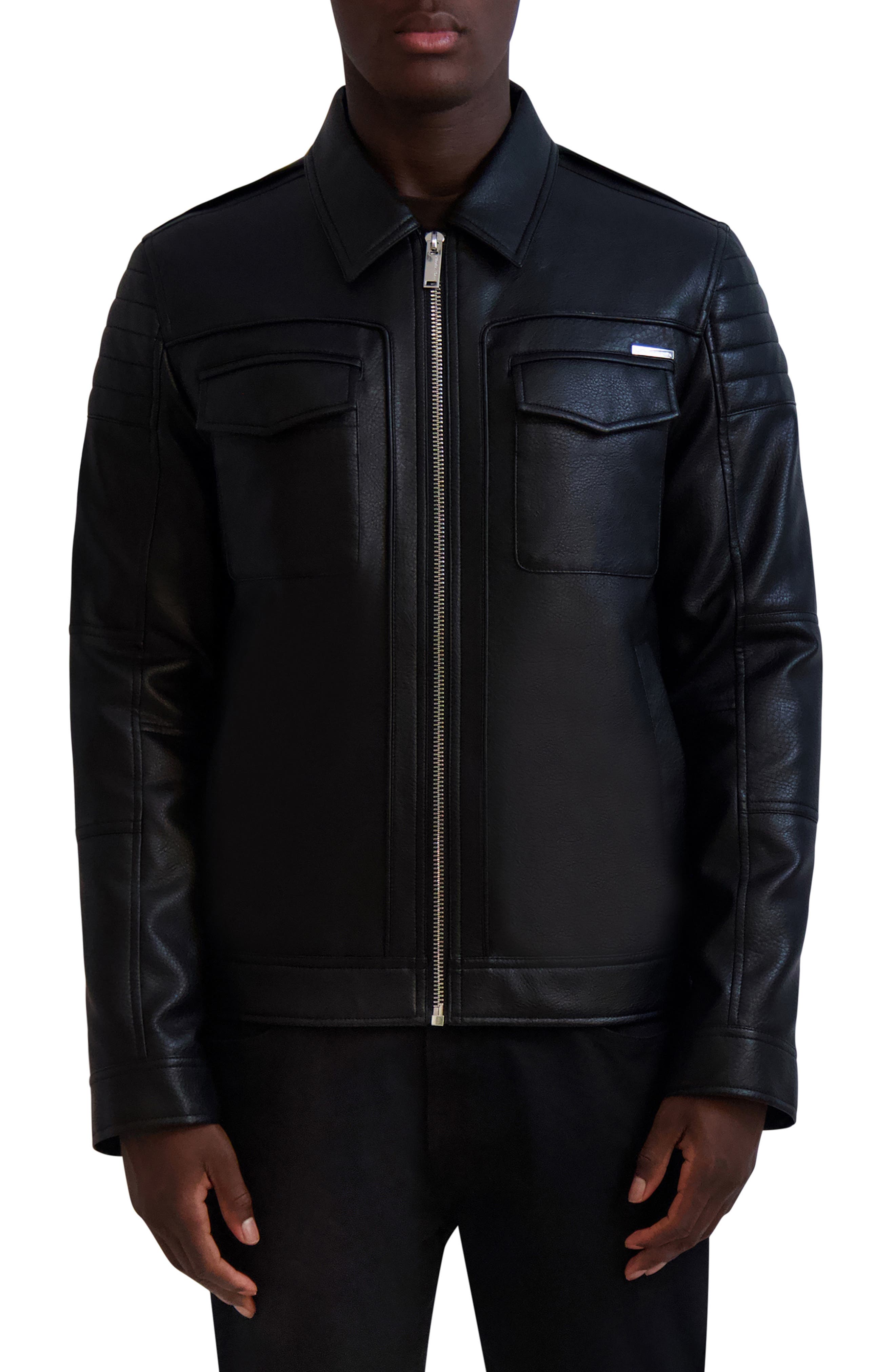 KARL LAGERFELD PARIS Faux Leather Trucker Jacket