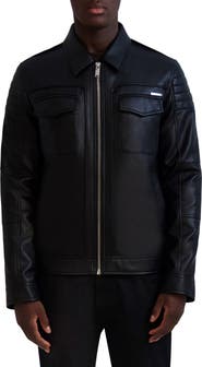 KARL LAGERFELD PARIS Faux Leather Trucker Jacket