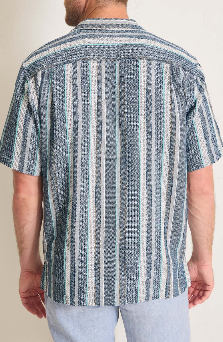 Tommy Bahama Milano Textured Stripe Cotton Camp Shirt, Alternate, color, Night Cap