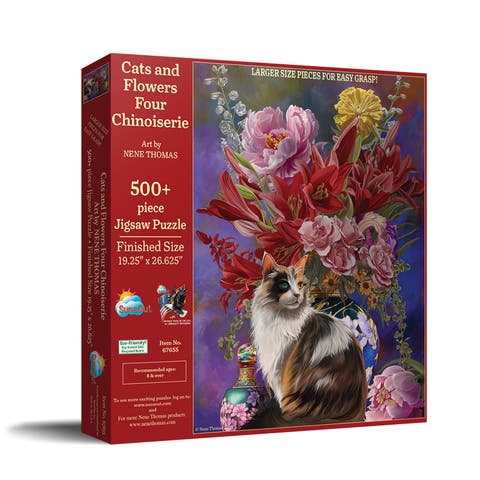 Cats and Flowers Four Chinoiserie 500 piece Jigsaw Puzzle for Adults Large Pieces