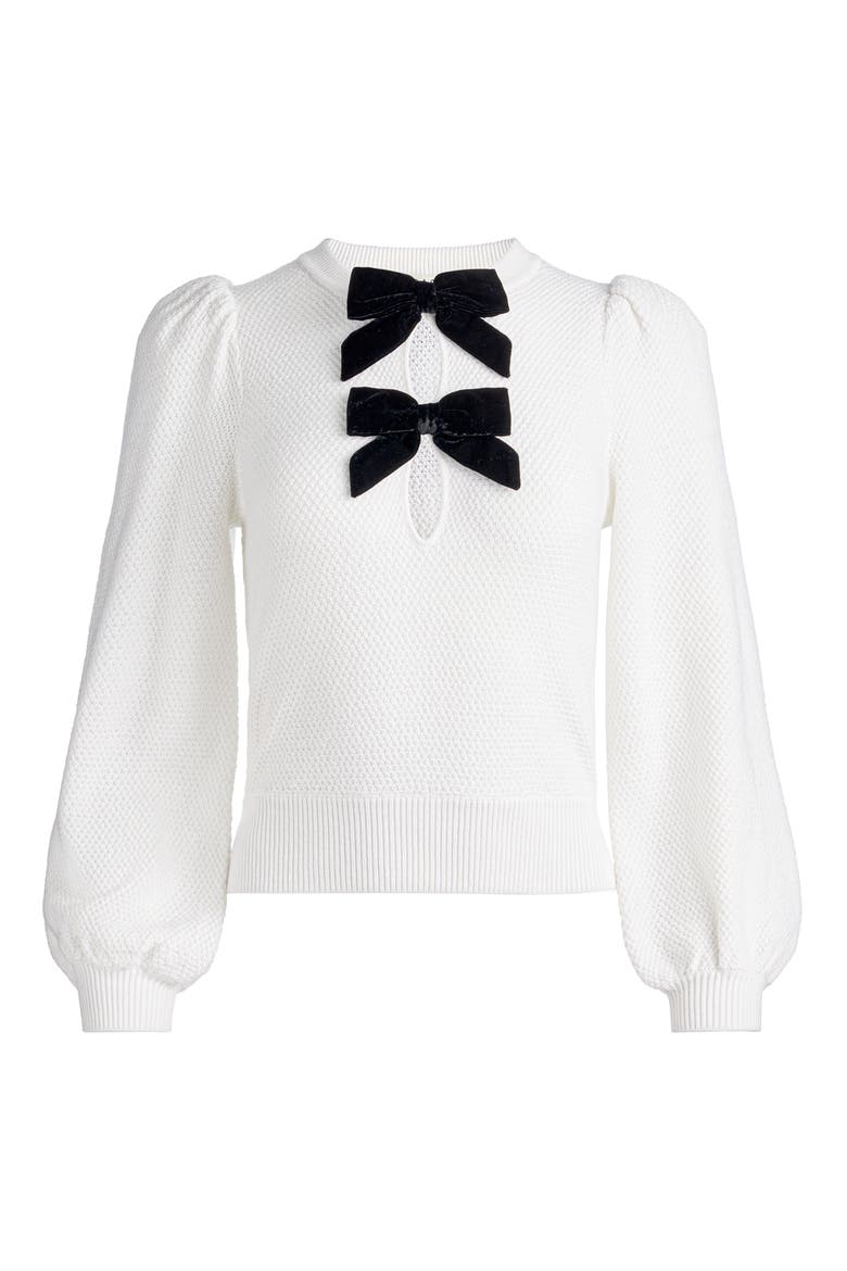 Doris Velvet Bow Sweater, Alternate, color, SOFT WHITE/ BLACK