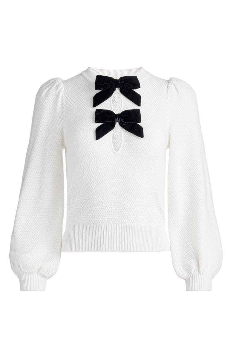 Alice + Olivia Doris Velvet Bow Sweater, Alternate, color, Soft White/ Black