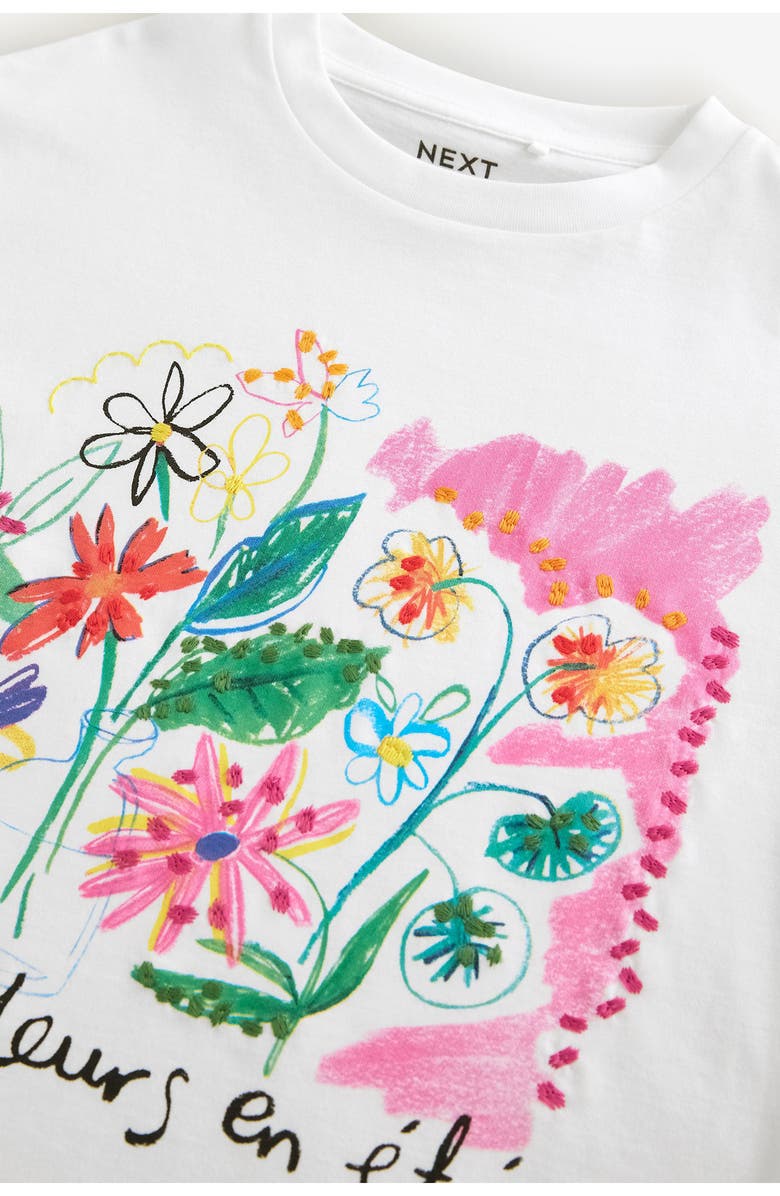NEXT Kids' Floral Embroidered Cotton Graphic T-Shirt, Alternate, color, Neutral
