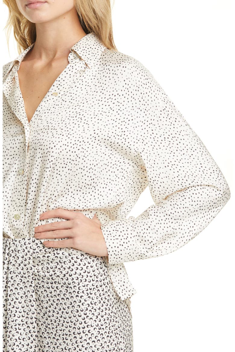 Ditsy Dot Long Sleeve Silk Blend Button-Up Shirt, Alternate, color, CHIFFON