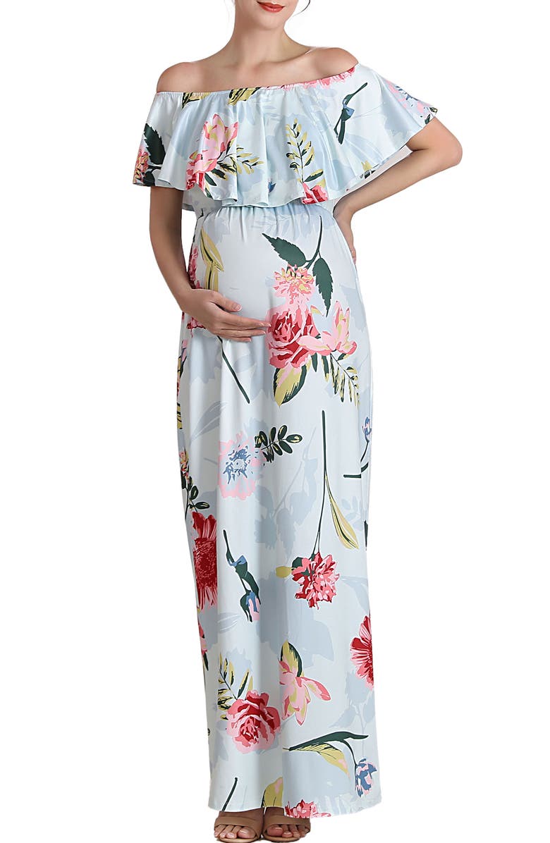 Kimi and Kai Deya Floral Off the Shoulder Maternity/Nursing Maxi Dress, Alternate, color,