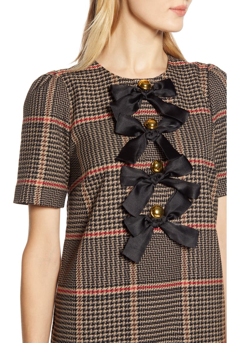 x Atlantic-Pacific Bow Detail Plaid Dress (Nordstrom Exclusive), Alternate, color, TAN- BLACK LONDON PLAID