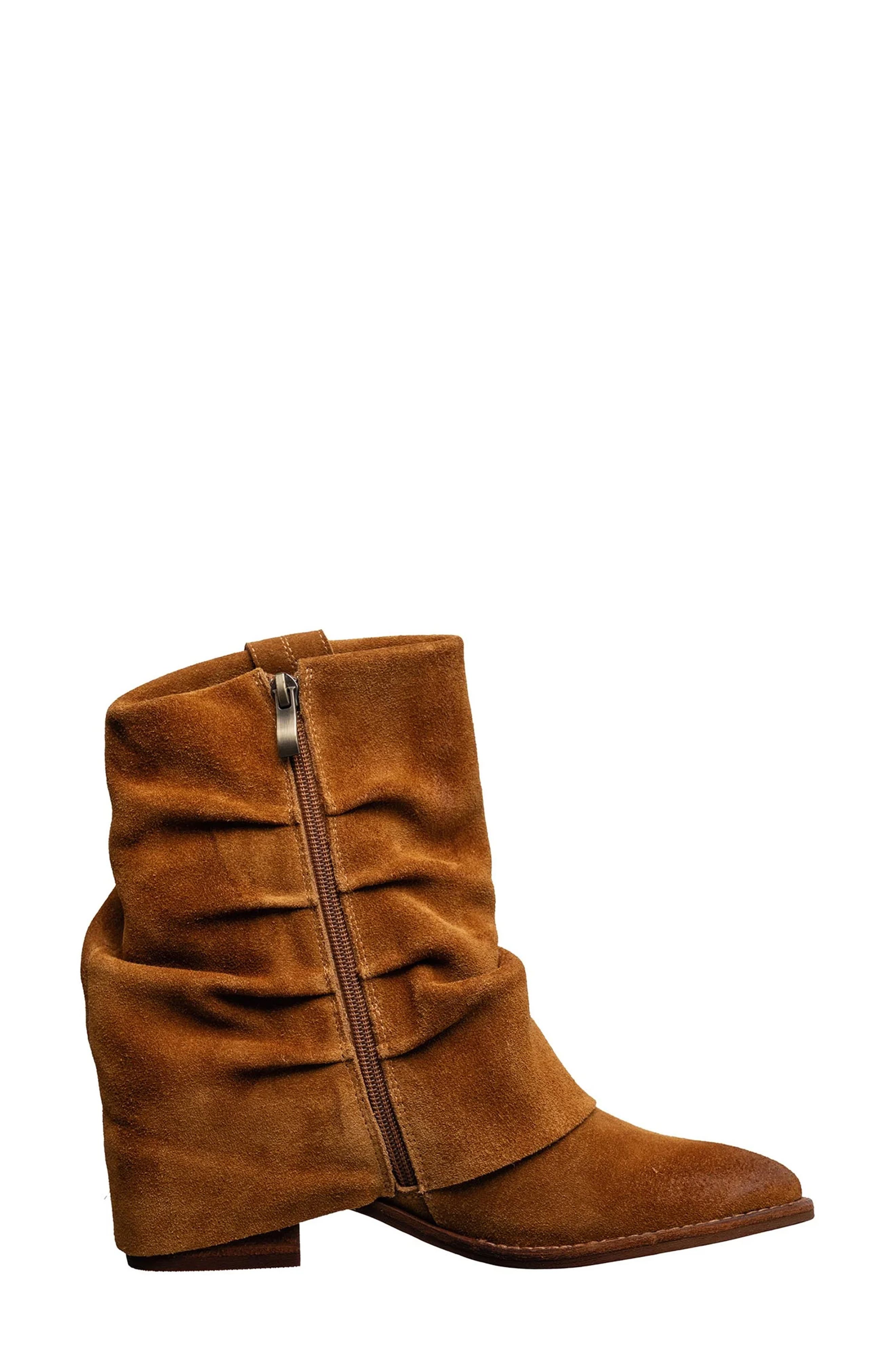 ANTELOPE Ona Ruched Foldover Bootie, Alternate, color, Cognac
