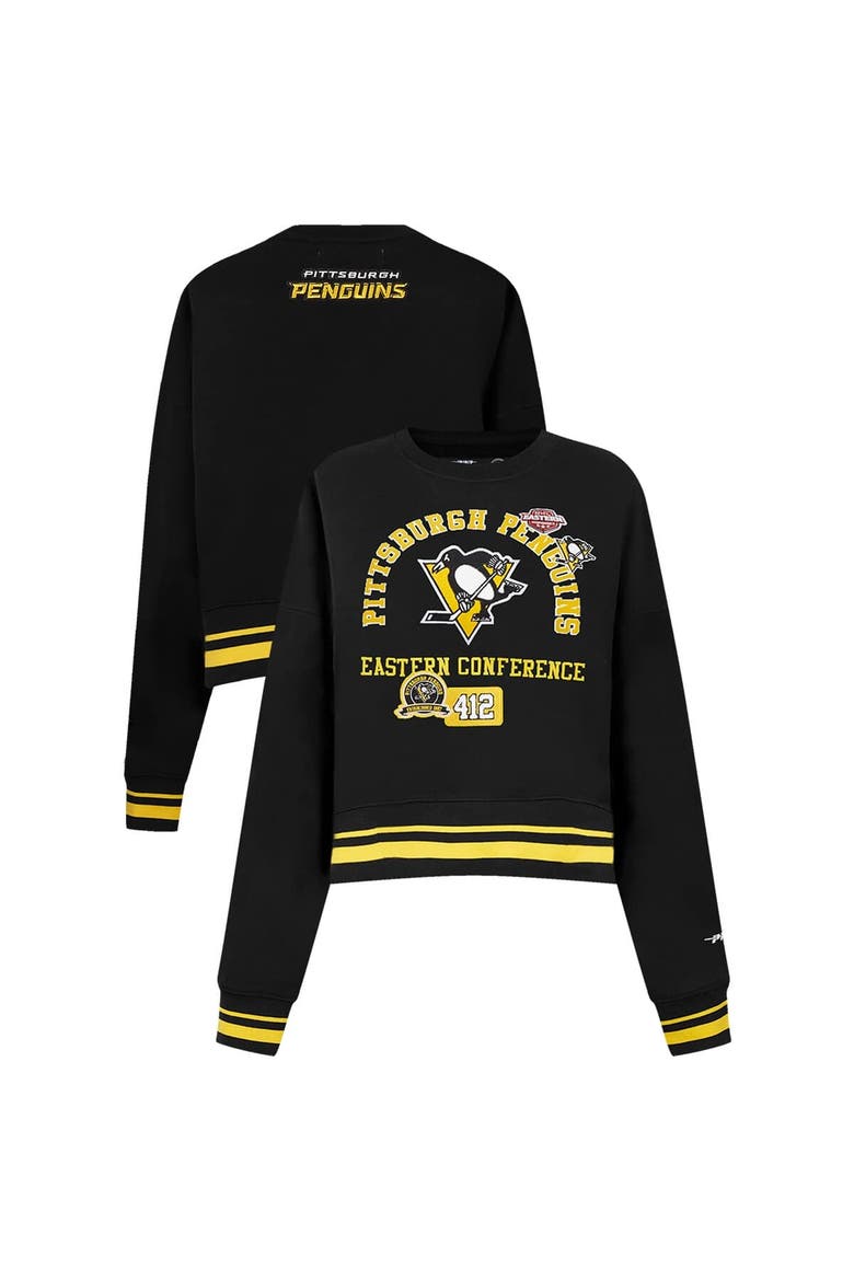 Women's Pro Standard  Black Pittsburgh Penguins Area Code Cropped Pullover Sweatshirt, Main, color, Black