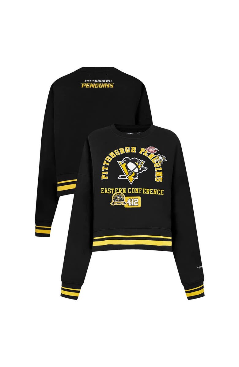 PRO STANDARD Women's Pro Standard  Black Pittsburgh Penguins Area Code Cropped Pullover Sweatshirt, Main, color, Black