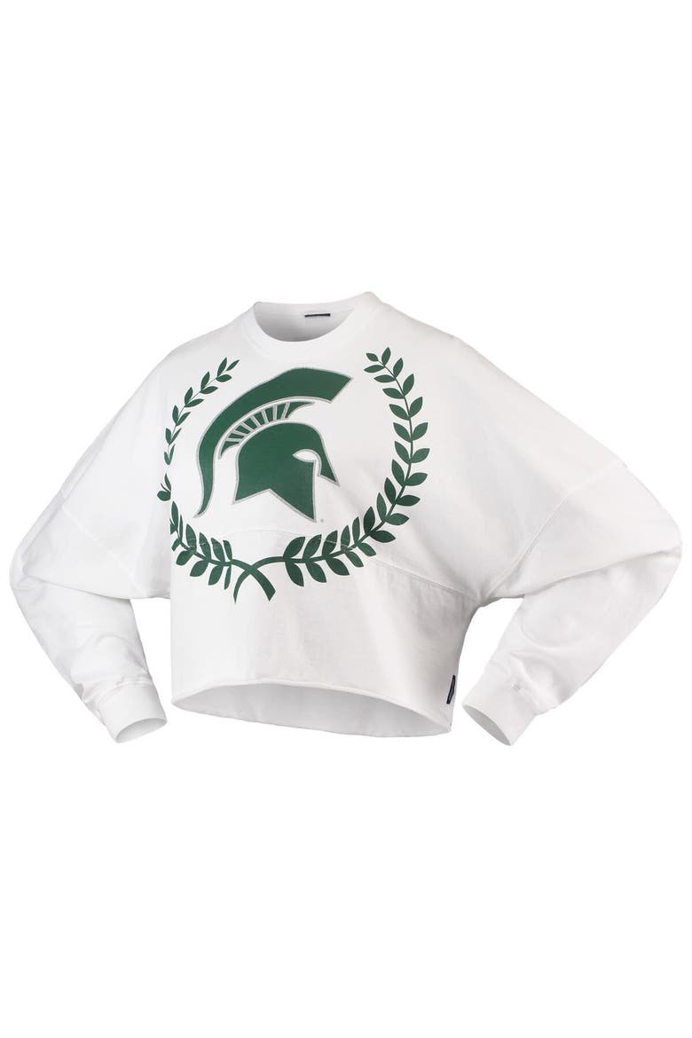 Women's White Michigan State Spartans Laurels Crop Long Sleeve T-Shirt, Alternate, color, White