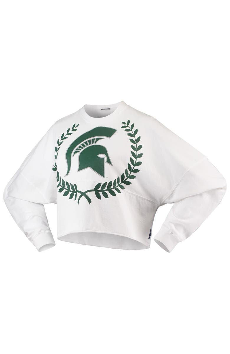 SPIRIT JERSEY Women's White Michigan State Spartans Laurels Crop Long Sleeve T-Shirt, Alternate, color, White