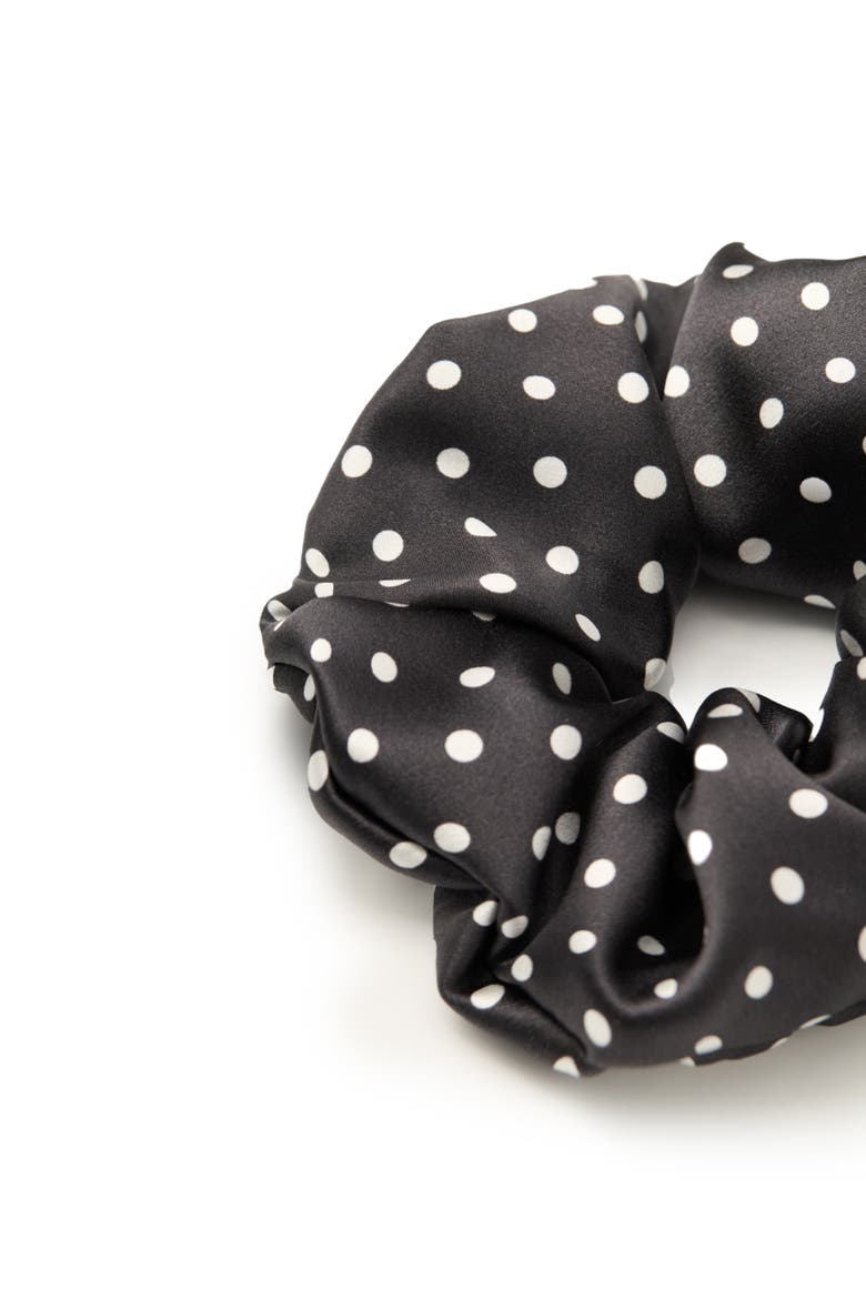 Polka Dot Silk Scrunchie, Alternate, color, Black
