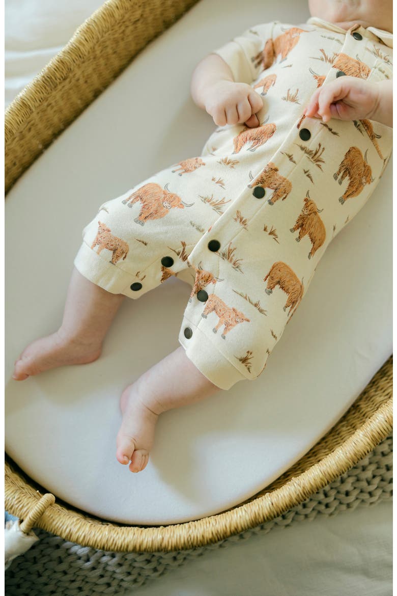Print Organic Cotton Romper, Alternate, color, HIGHLAND COW