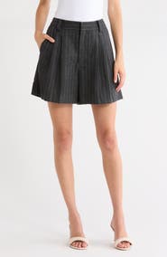 WAYF Jennifer Pleated Pinstripe Shorts