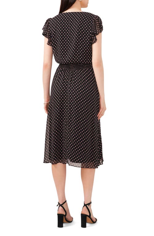 Chaus Polka Dot Smock Waist Flutter Sleeve Midi Dress