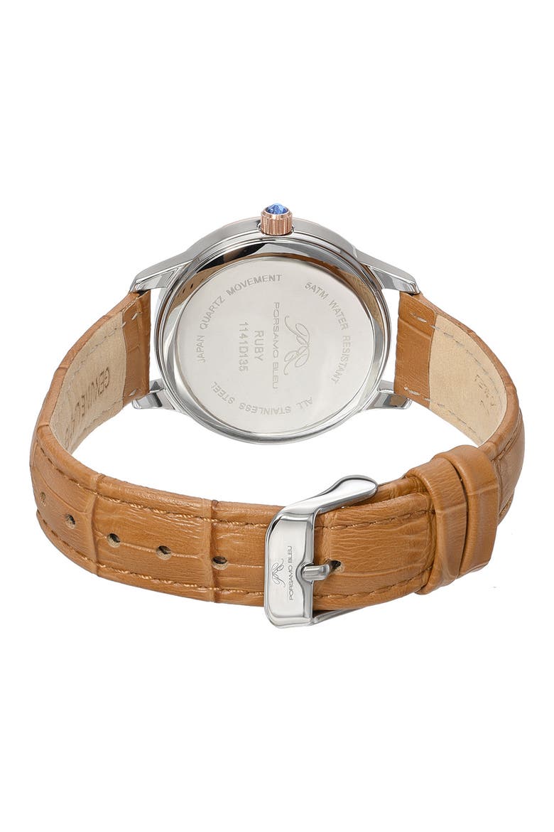 Ruby Sunray Croc Embossed Leather Strap Watch, 34mm, Alternate, color, BROWN/ROSE/SILVER