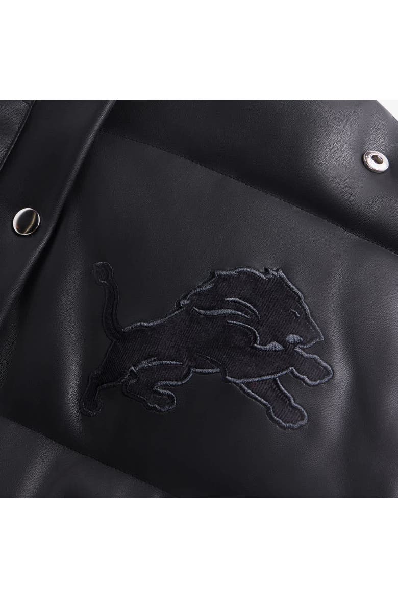 Women's  Black Detroit Lions Faux Leather Puffer Jacket, Alternate, color, Black