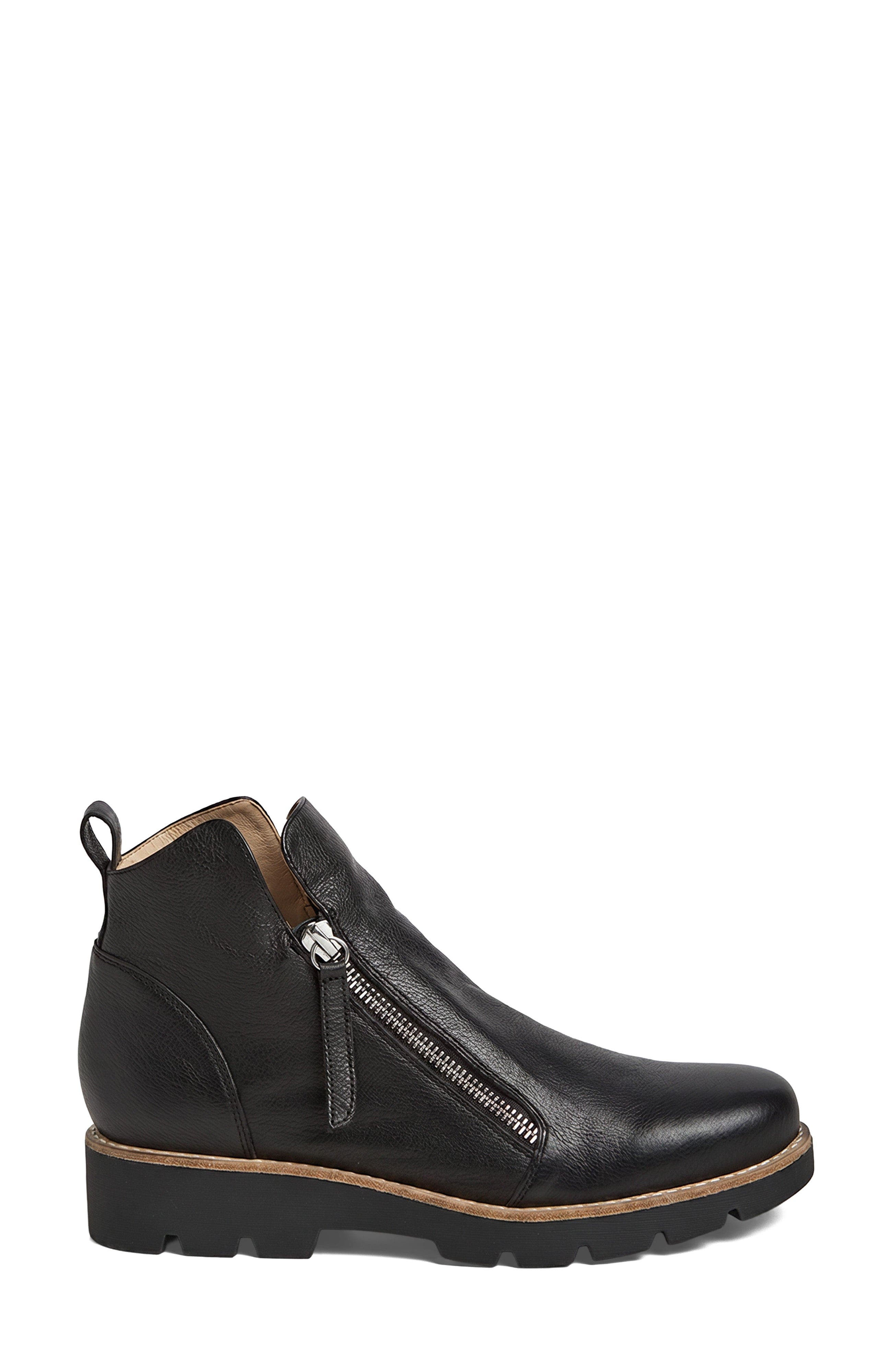 Dottiz Double Zip Lug Boot, Alternate, color, Black Leather
