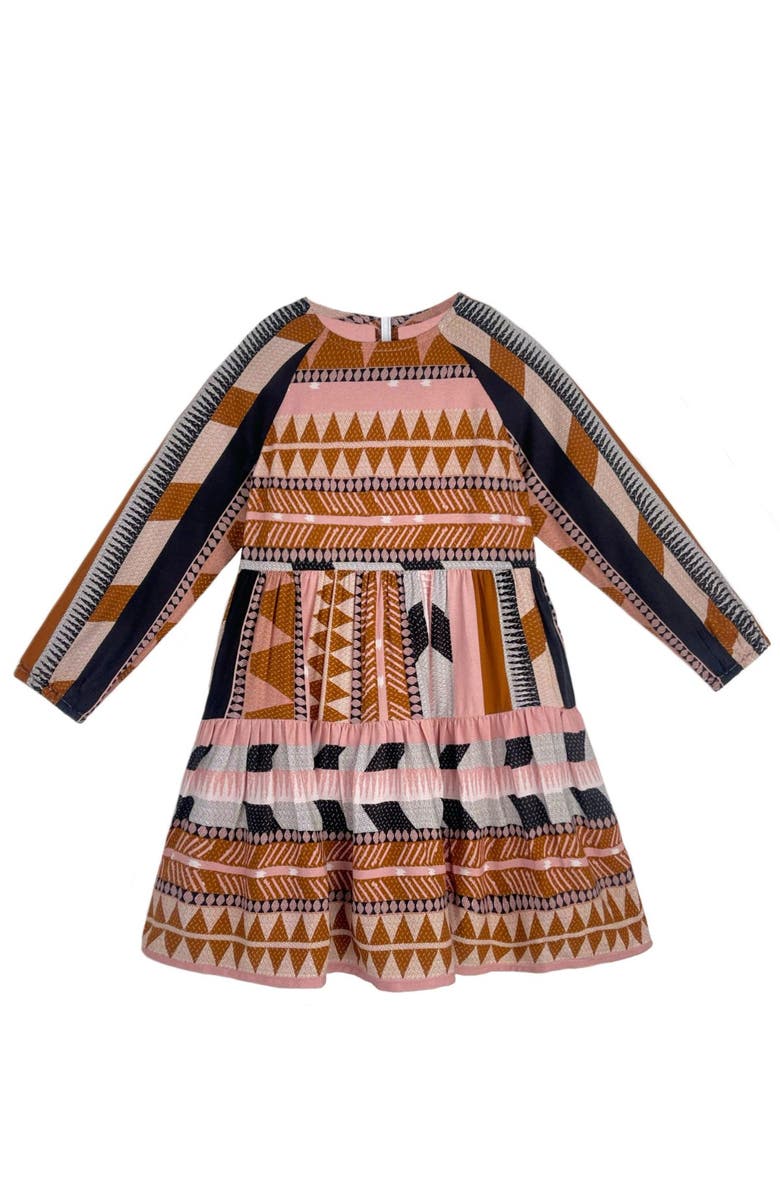 Mia Belle Girls Chic Boho Long Sleeve Fall Dress, Main, color, Brown