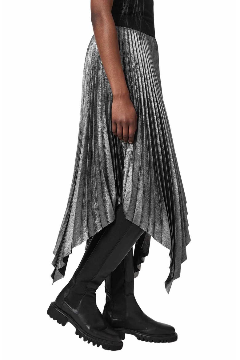 Elisa Pleated Asymmetrical Midi Skirt, Alternate, color, PLATINUM SILVER