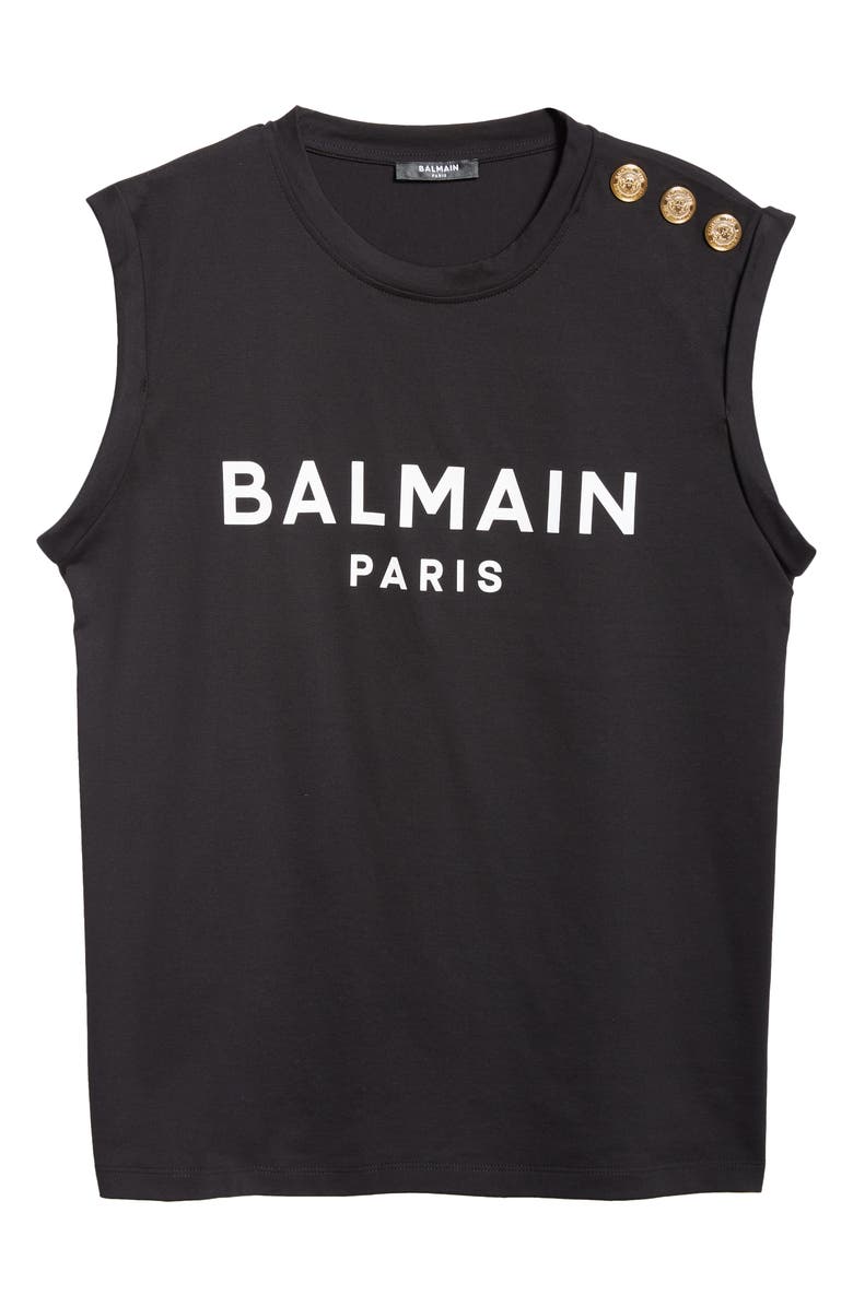 Balmain Cotton Logo Graphic Tank, Alternate, color, Black/ White