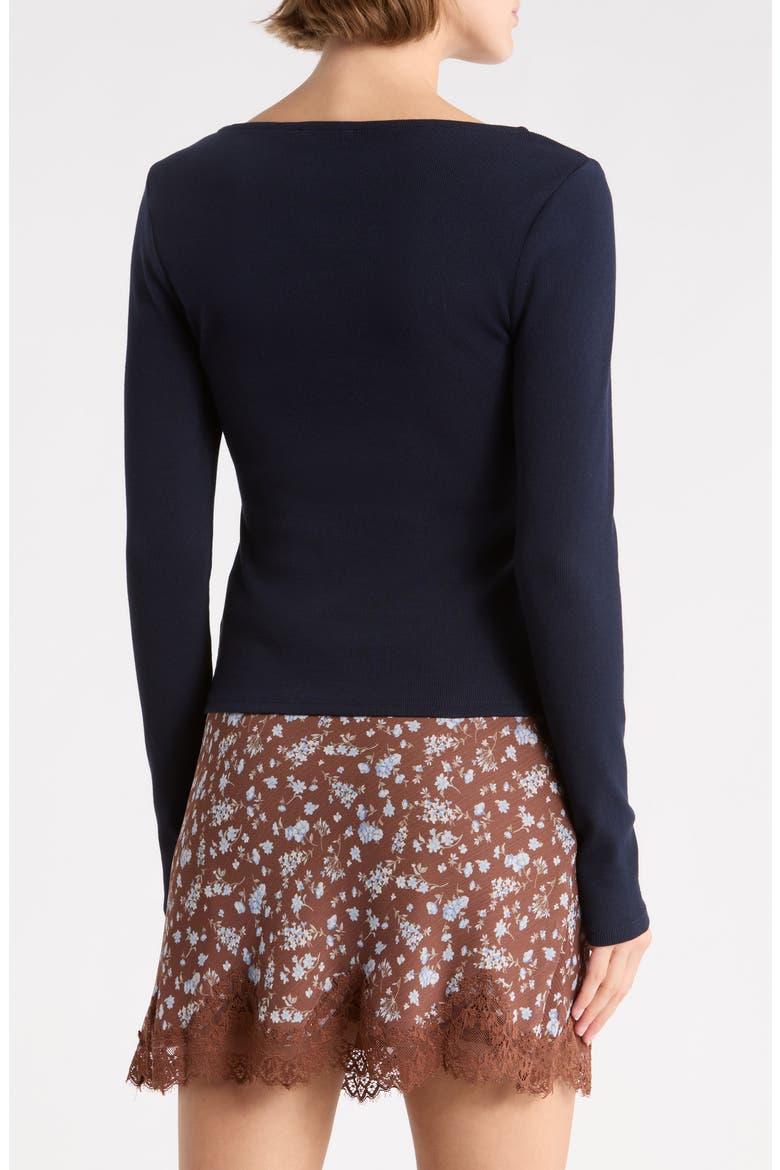 Long Sleeve Button Front Crop Top, Alternate, color, NAVY