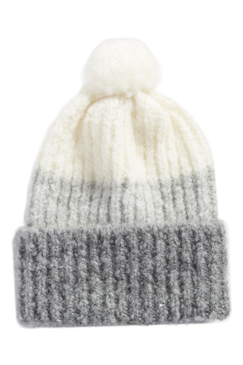 Lofty Tricolor Pom Beanie, Main, color, LIGHT GREY M