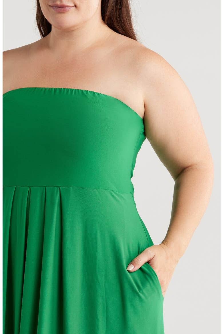 Pleated Stretch Strapless A-Line Dress, Alternate, color, GREEN