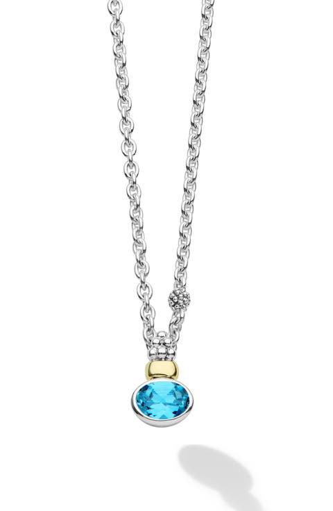 Signature Caviar 14k Gold & Sterling Silver Blue Topaz Pendant Necklace