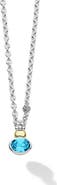 LAGOS Signature Caviar 14k Gold & Sterling Silver Blue Topaz Pendant Necklace