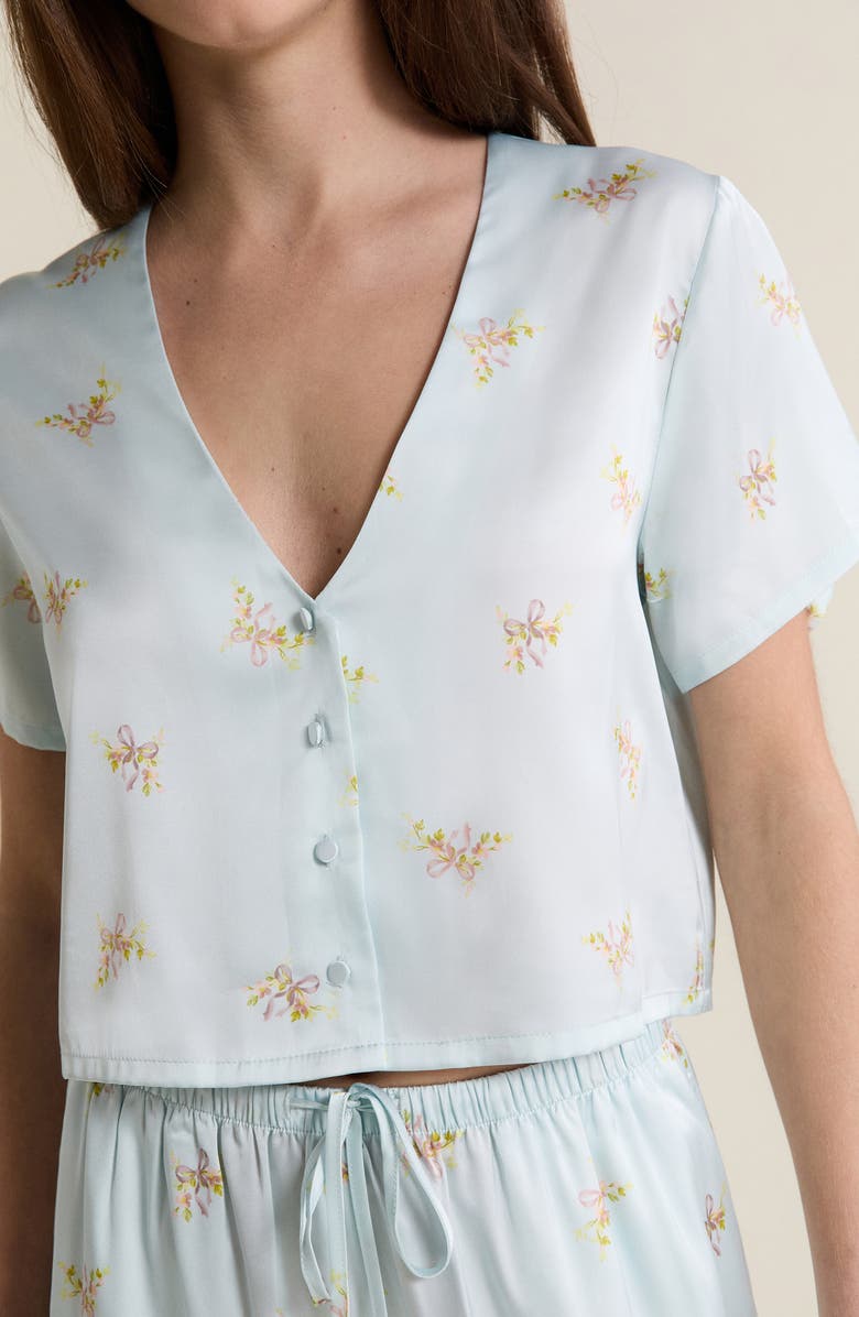 Etam Solia Floral Short Sleeve Pajama Top, Alternate, color, Printed Green Blue