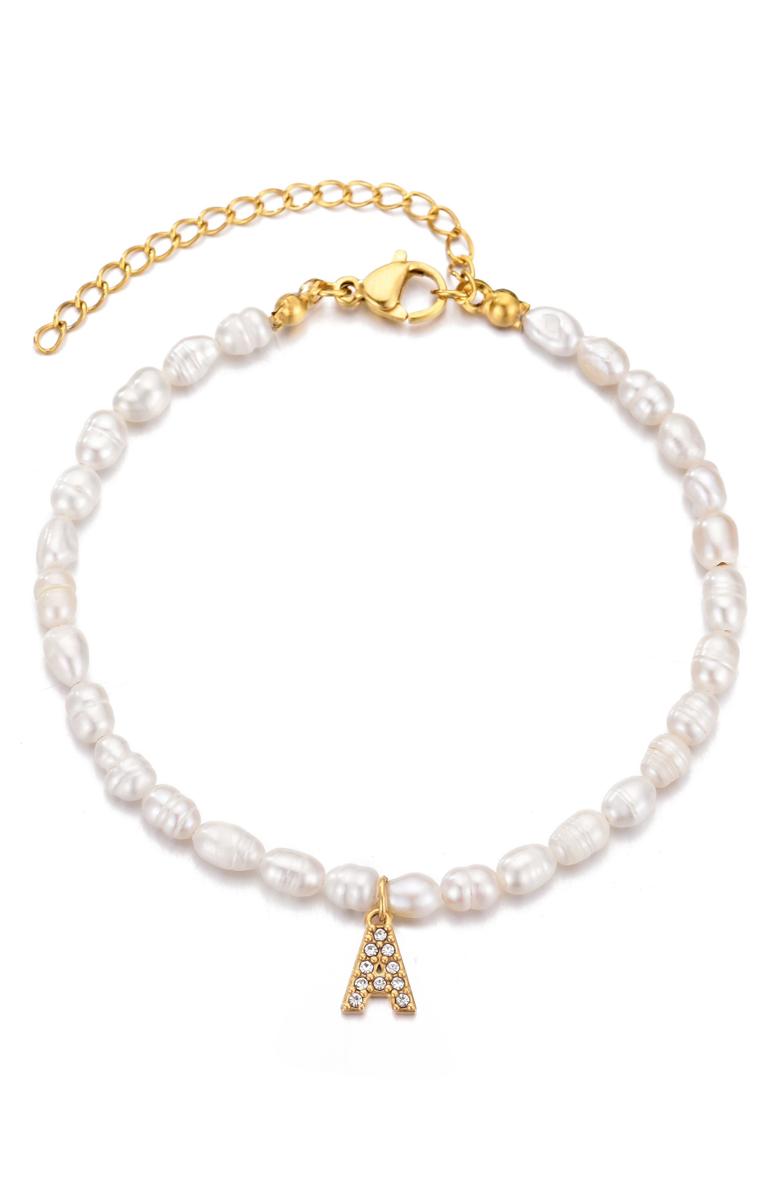 Adornia Freshwater Pearl Initial Charm Bracelet