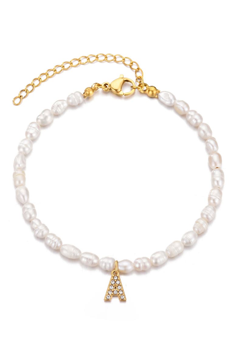 Freshwater Pearl Initial Charm Bracelet, Main, color, WHITE-A