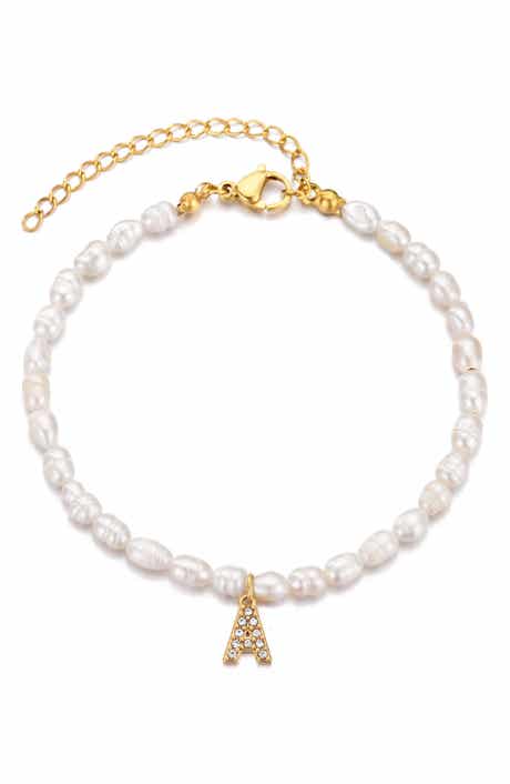 Adornia Freshwater Pearl Initial Charm Bracelet