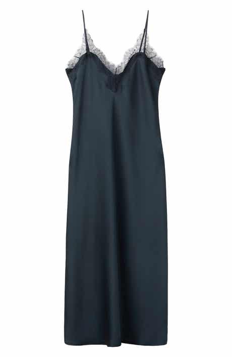 Lace Trim Satin Midi Slipdress