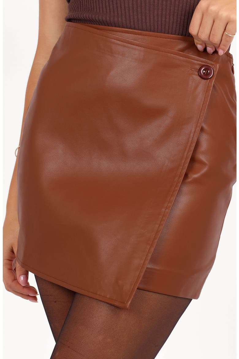 Rebecca Faux Leather Wrap Miniskirt, Alternate, color, CAMEL