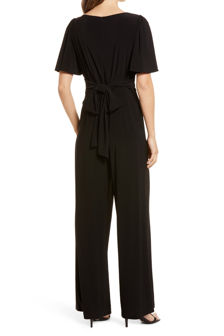Flutter Sleeve Jersey Jumpsuit, Alternate, color, BLACK