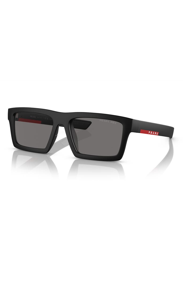 Prada Linea Rossa 55mm Rectangular Sunglasses, Alternate, color, Matte Black