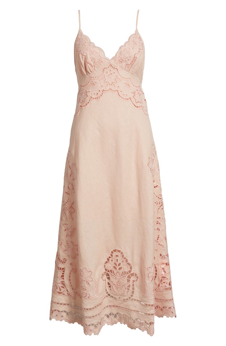 FARM Rio Richelieu Floral Embroidery Linen Slipdress, Alternate, color, Light Pink