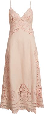 FARM Rio Richelieu Floral Embroidery Linen Slipdress