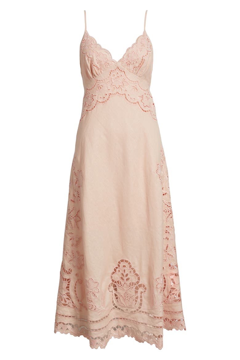 farm rio floral lace slip dress Farm Rio Pink Tropical Landing Lace Midi Dress, Tropical Landing Pink / S