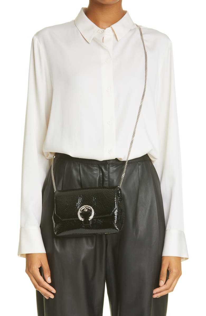Jimmy Choo Soft Madeline Crystal Buckle Patent Leather Crossbody Bag, Alternate, color,