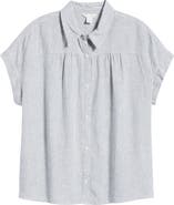 Caslon® Short Sleeve Linen Blend Button-Up Shirt