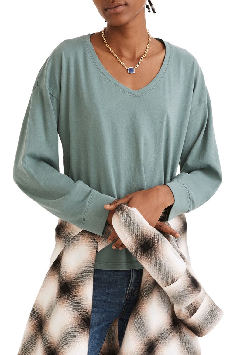 Softfade Cotton V-Neck Relaxed T-Shirt, Main, color, FADED SHALE