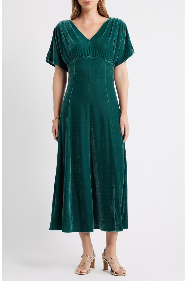 Velvet V-Neck Maxi Dress, Main, color, GREEN PONDEROSA