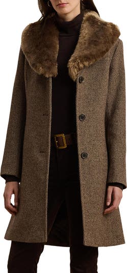 Lauren Ralph Lauren Faux Fur Collar Wool Blend Coat Nordstrom