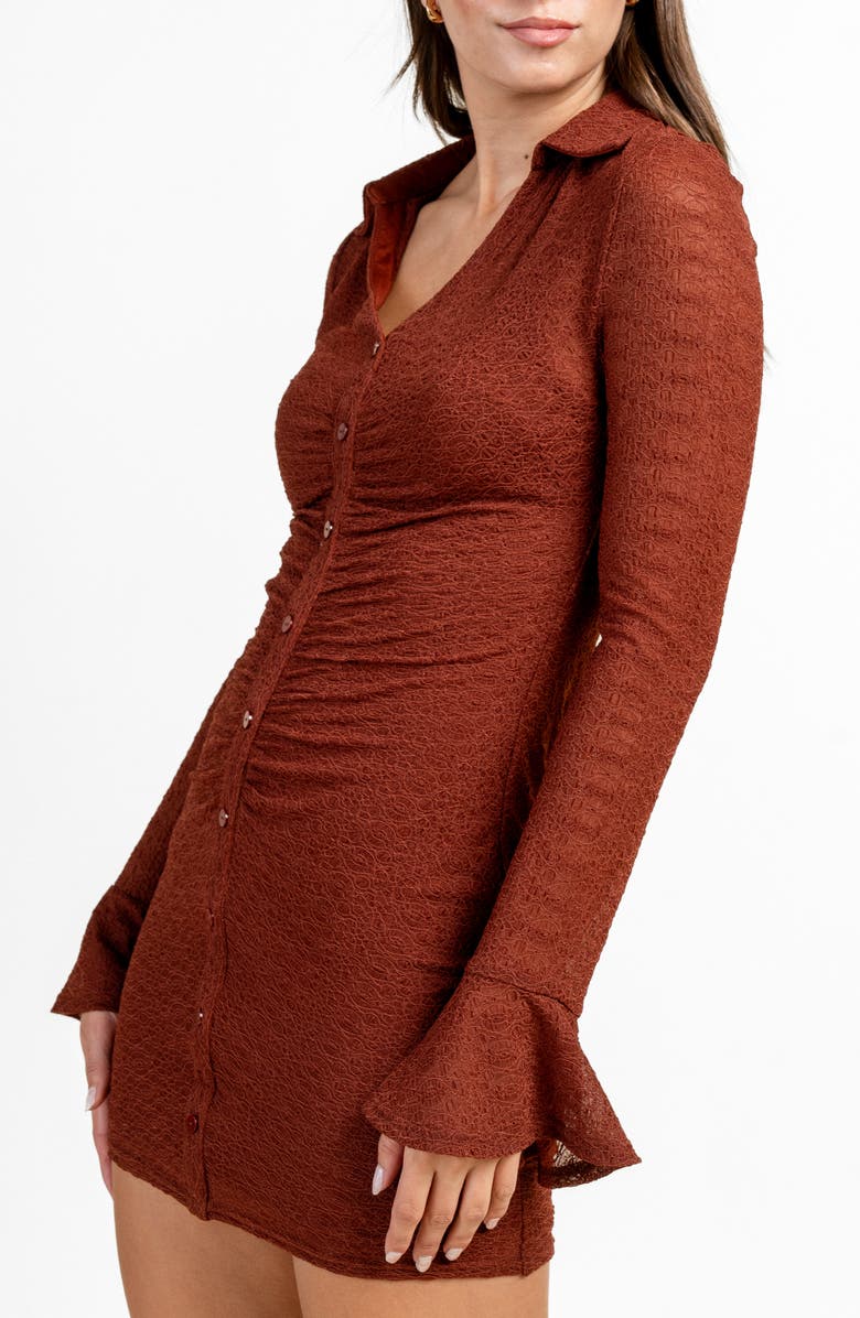 Beivy Long Sleeve Button Body-Con Minidress, Alternate, color, Rust